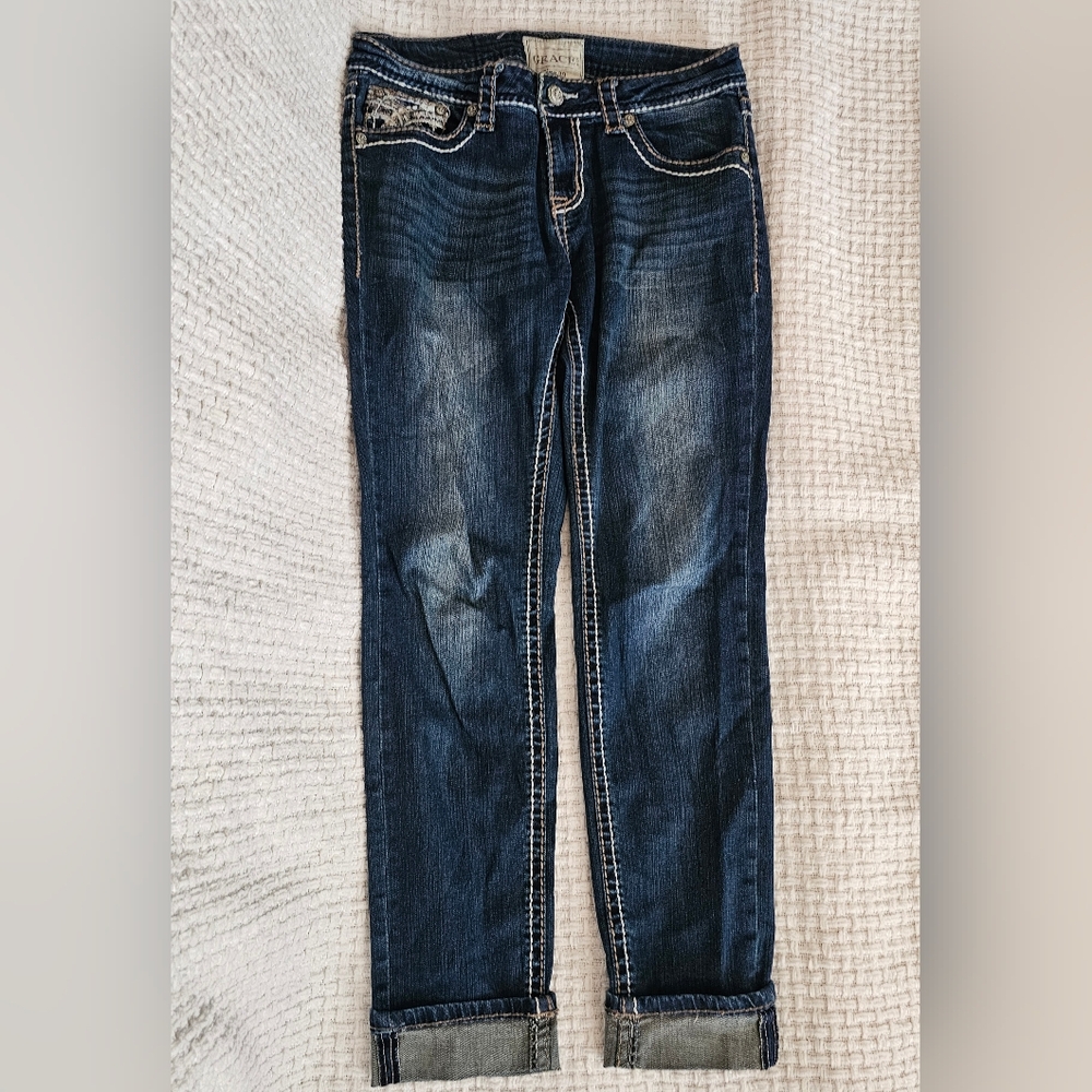 Women's Grace in LA Dark Wash Blue Jeans with Embellishments - Size 29